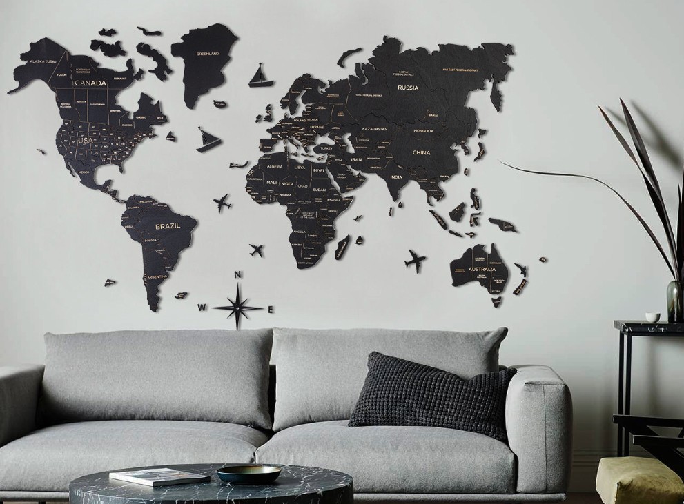 Maailma seinakaardid musta värvi