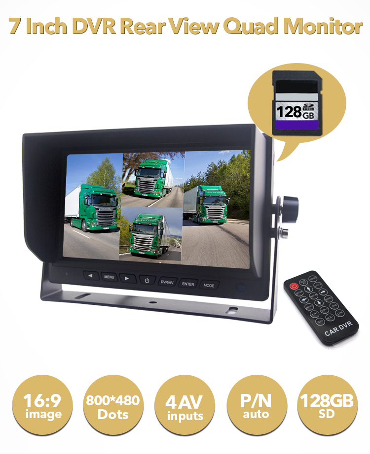 7-tolline DVR 4 kaamerale ja 128 GB SDXC kaardile