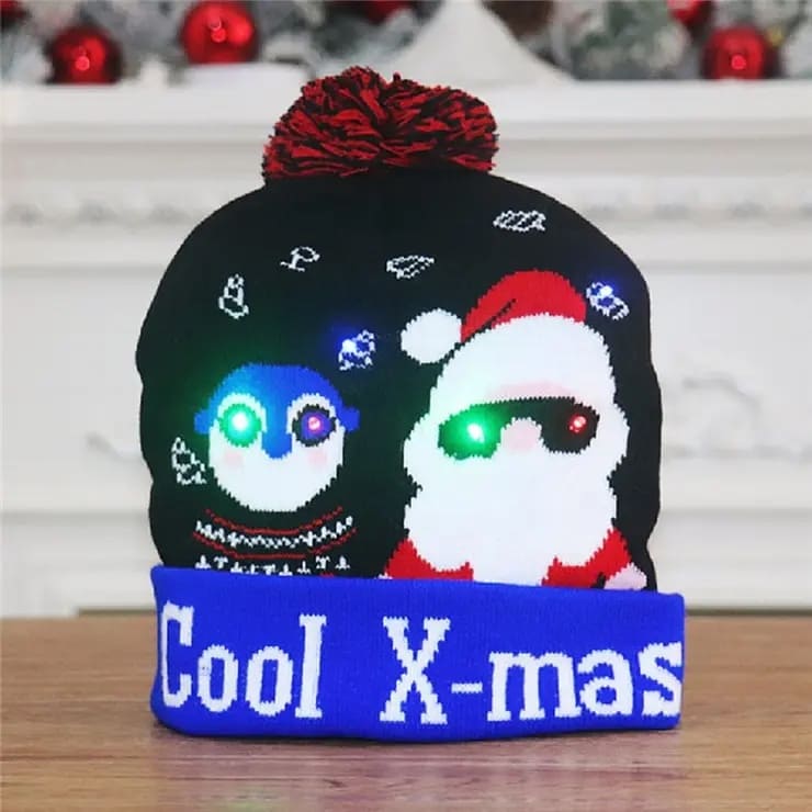 Talvemüts pom-pom helendavad jõulud LED pirnidega - COOL X-MAS