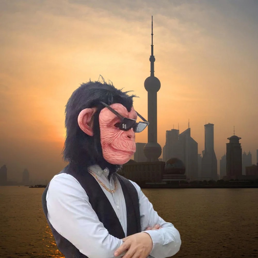 Šimpansi ahvi näomask silikoonlateksist