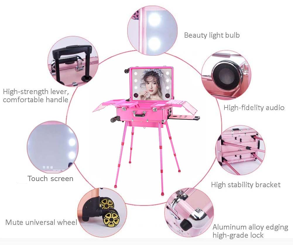multifunktsionaalne kaasaskantav kosmeetikakohver LED ja Bluetoothiga